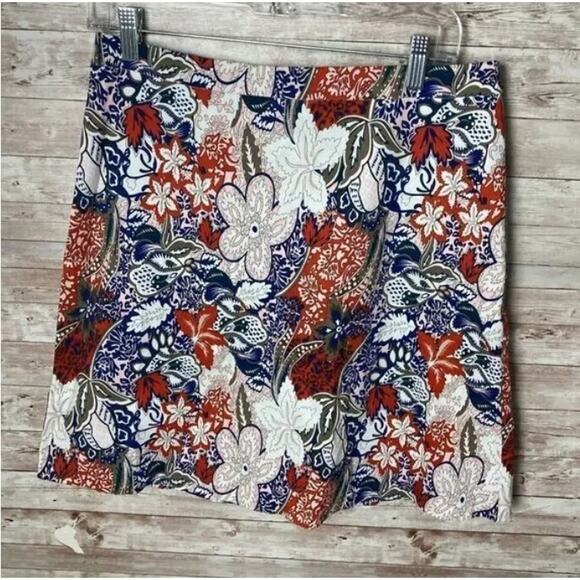 Stitchfix Margaret Skirt Medium Blue Red Floral Print Pull On WorkWear Office - Picture 4 of 7